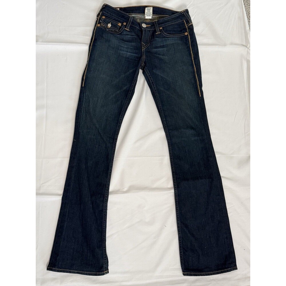 True Religion Becky Jeans Womens 28 USA Bootcut Low Rise Flap Dark Wash Y2K